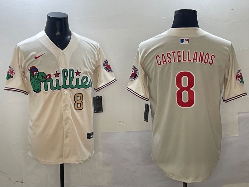 Men Philadelphia Phillies #8 Castellanos Cream Three generations Joint Name Game 2025 Nike MLB Jersey style 2->philadelphia phillies->MLB Jersey